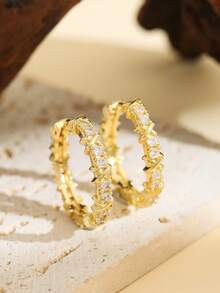 CHICAT Gold-Tone Synthetic Zirconia Knot Twisted Hoop Earrings For Women, Crystal X-Wrap Hinged Round Earrings, Vintage Glam Punk Statement Jewelry - Gold - View 3