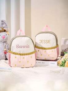 Personalized Quilted Floral Pattern Backpack, Customizable Name, First Day Of School And Birthday Gift Backpack, Back To School Season Gift - Multicolor - View 4