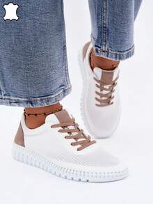 Artiker 58C3083 Women's Sporty Low-Top Shoes Made Of Natural Leather Comfortable And Breathable Casual Everyday Footwear White Brown - White - View 1