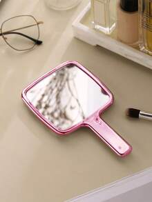 1pc Handheld Water Ripple Mirror, Portable Large Size Hand Mirror With High-End Appearance, Exquisite Style, Princess Style, Portable, Multiple Colors Available, Large Size Handheld Mirror, High Definition Mirror Surface For Makeup And Touch-Up Single-Sided Mirror - Pink - View 6