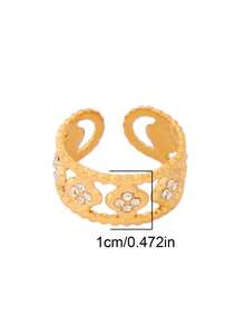 1pc Stainless Steel Rhinestones Four Leaf Clover Rings For Women Fashion Gold Color Open Finger Ring Vintage Jewelry - Ring - View 8