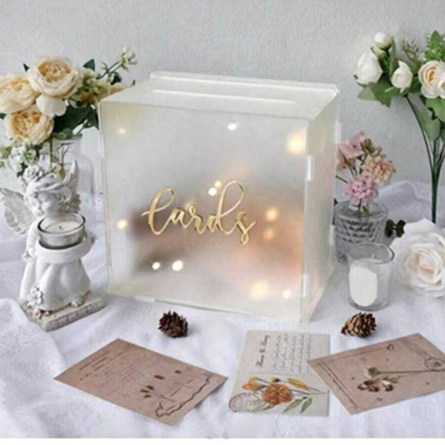 1pc Acrylic Wedding Card Box, Wedding Reception Gift Card Box, Suitable For Parties, Birthdays, Graduation Ceremonies, Bridal Showers, Wedding Decor And More. Card Box, Money Box, Wedding Reception, Anniversary, Birthday, Graduation Ceremony Decoration. Suitable For Large Gift Card Box For Wedding Reception, String Lights Not Included - A - View 1