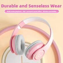 Nuevo tipo de auriculares supraaurales luminosos, auriculares supraaurales inalámbricos plegables, batería de 150mAh, adecuados para llamadas, juegos, música, ocio y entretenimiento, auriculares supraaurales de estilo lindo, regalo para la novia, carga Tipo-C, recargable - Ver 7