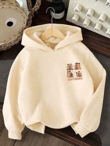 Girls Cartoon Pattern Warm Hooded Sweatshirt - Apricot - View 3