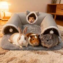 3-In-1 Cozy Cat Tunnel Bed - Play Mat & Warm Nest With Non-Slip Bottom For To Medium Cats, Rabbits & Hamsters - Multicolor - View 4