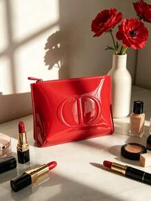 Dior Red Makeup Bag Made Of Premium Fabric, Convenient For Storing Lipstick, Blush And Other Cosmetics, Perfect For Girls. - Red - View 3