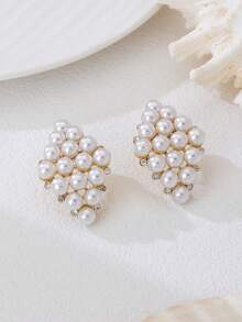 1 Pair Elegant Pearl Rhombus Women's Earrings For Daily Wear, Dating And Commuting - White - View 5