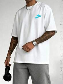 Plus Size Men's Casual Short Sleeve T-Shirt With Oriental Dragon And Auspicious Cloud Back Print | Exquisite Fit Design | Summer Essential | Versatile And Easy To Wear, Showcasing Personal Style - White - View 2