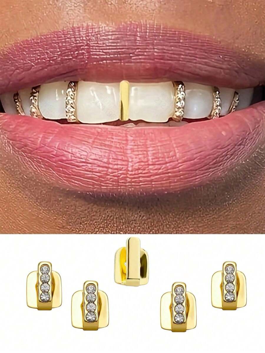 Set 1 buah/3 buah/5 buah Hiasan Gigi Bergaris Vertikal Mengkilap dengan Rhinestone, Dekorasi Gigi Hip-Hop yang Dipersonalisasi, Aksesori Pesta, Perlengkapan Fotografi Sehari-hari - MultiWarna - View 1