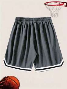 Men's American Style Patchwork Basketball Shorts, Summer Mesh Quick-Dry Loose Drawstring Athletic 4-Inch Shorts - Grey - View 3