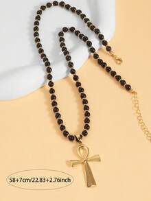 1pc Luxury Vintage Niche Design Cross Geometric Kids Necklace, Versatile - Multicolor - View 5