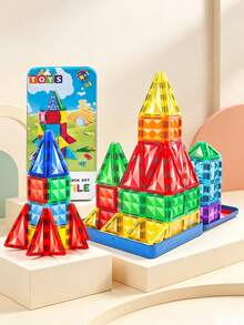3+ Years Old Children 48/68/98pcs Colorful Magnetic Building Blocks Toy, Creative Educational Magnetic Assembly Toy Set, Boys & Girls Gift Random Color - Multicolor - View 2