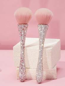 Luxury Rhinestone Makeup Brush, Handmade Rhinestone Makeup Brush, Extra Large Single Head Soft Bristles, Blush Brush, Women's Makeup Tools, Foundation Brush/Powder Brush/Highlighter Brush/Contour Brush/Blush Brush/Nail Cleaning Brush/Nail Art Brush/Perfect Gift For Girlfriend Or Loved One, Travel Essential - Multicolor - View 2