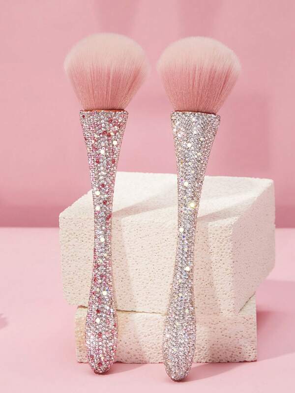 Brocha de maquillaje de lujo con cristales, brocha de maquillaje hecha a mano con cristales, cerdas suaves de cabeza única extra grande, brocha para colorete, herramientas de maquillaje para mujeres, brocha para base/brocha para polvo/brocha para iluminador/brocha para contorno/brocha para colorete/brocha para limpiar uñas/brocha para arte de uñas/regalo perfecto para novia o ser querido, esencial de viaje
