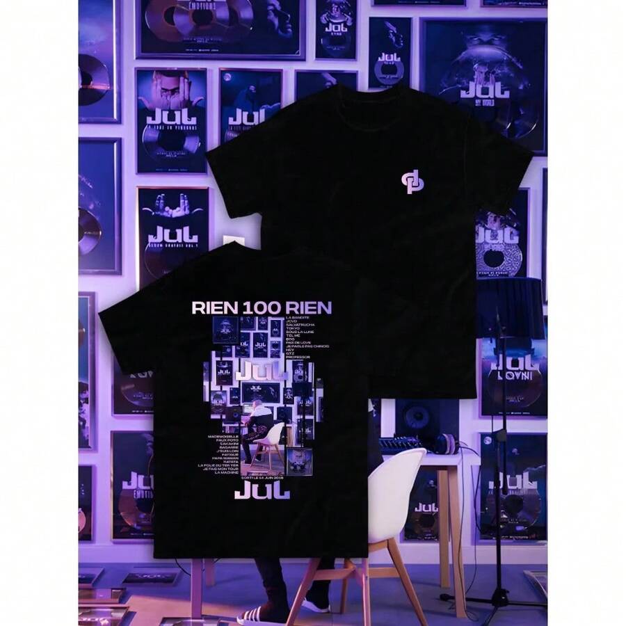 Cotton T-Shirt Summer Clothes France Rapper Jul Nothing Men Women Short Sleeves Oversized Y2k Top Clothing Casual Unisex T-Shirt - Black - View 1