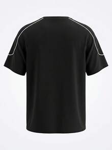 Men's Summer Fashion Classic English Letter Print Contrast Color Loose Drop Shoulder Round Neck Short Sleeve T-Shirt, Essential Short Sleeve T-Shirt For Summer Wardrobe - Black - View 9