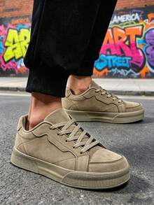 Men's Tan Nubuck Lace-Up Sneakers With Durable EVA Platform Outsole And Contrast Stitching Details - Brown - View 9