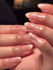 30pcs Short Oval Cream White Gradient French Press-On Nails, Acrylic Fake Nail Set, Includes 1pc Jelly Glue And 1pc Nail File - Multicolor - View 11