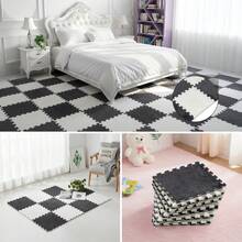 Plush Interlocking Foam Floor Tiles , Soft Puzzle Play Mats 30*30*1cm - Black + White - View 1