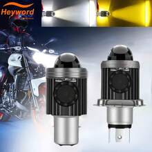 Faro LED para motocicleta Heyword, 1 pieza, interfaz H4, luz alta/baja de doble color, adecuado para faros de motocicleta, interfaz BA20D para scooter, batería no incluida - Blanco + Amarillo - Ver 2