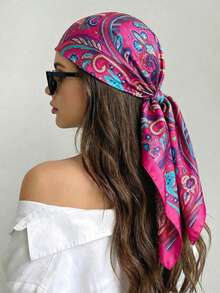 Pañuelo cuadrado de satén con estampado de cachemira colorido, diadema multifuncional para mujer, pañuelo para el cuello, pañuelo para la cintura, pañuelo para la cabeza, adecuado para vacaciones en la playa, bikini y decoración de ropa, estilo bohemio - Multicolor - Ver 4