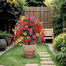 2/1 pieza Flores artificiales erguidas con tallos, adecuadas para decoración exterior de primavera/verano, margarita y eucalipto de seda falsa, resistentes a los rayos UV, adecuadas para porche, patio interior, balcón, decoración de jardín, plantas artificiales, decoración de otoño - Multicolor - Ver 4