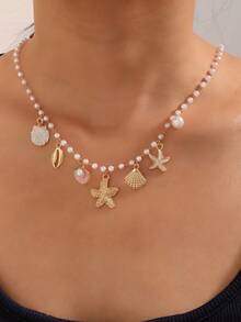 1pc Multi-Color Starfish Necklace, Beach Vacation Style Pendant, Versatile Elegant Necklace - Multicolor - View 2