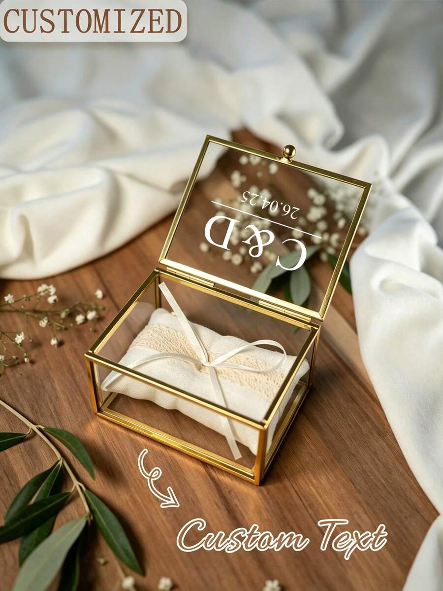 Customized Ring Box, Personalized Glass Ring Box, Wedding And Engagement Ring Box, Geometric Ring Box, Ring Box Gift, Multi-Functional, Reusable, Exquisitely Decorated, Fashionable, Suitable For Anniversary - Multicolor - View 1