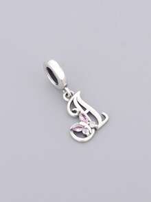 HuooNew 1pc 925 Sterling Silver Beautiful Butterfly Cubic Zirconia Encrusted English Letter Pendant, Suitable For Men And Women, Party & Gift - Silver - View 8