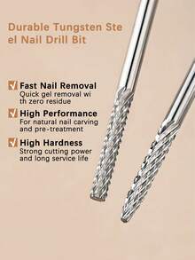 1 Tungsten Steel Double-Ended 2-In-1 Drill Bit, 3/32 Inch (Approx. 4.4 Cm) Shank-One End For Nail Reinforcement, Drill Bit Attachments, And Removing Acrylic Or Hard Plastic - Silver - View 1