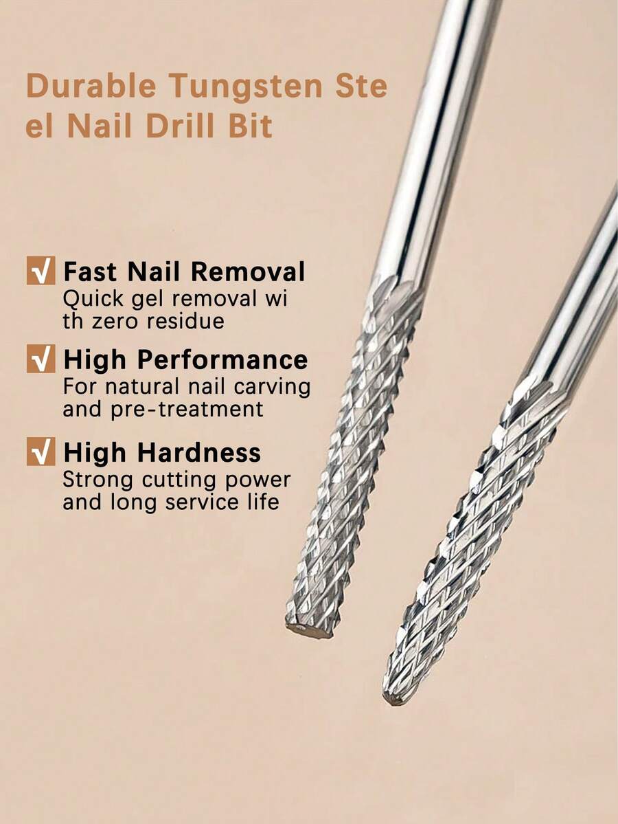 1 Tungsten Steel Double-Ended 2-In-1 Drill Bit, 3/32 Inch (Approx. 4.4 Cm) Shank-One End For Nail Reinforcement, Drill Bit Attachments, And Removing Acrylic Or Hard Plastic - Silver - View 1
