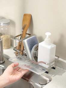 Stainless Steel Kitchen Sink Caddy Sponge Holder, Modern Compact Sink Organizer With Removable Utensil Brush Holder & Drain Tray, 8.3x3.5 Inch Rustproof Countertop Soap Rack Storage Dryer Caddy For Home Kitchen, RV & Countertop Organization - Multiple Styles and Colors - View 4