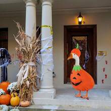 Halloween Goose Costume Pumpkin Goose Outfit Cute Goose Clothes Porch Goose Decor Concrete Goose Halloween Outdoor Yard Lawn Statue Art Goose Duck Decoration (Goose Sculpture Not Included) - Pumpkin Style - View 5
