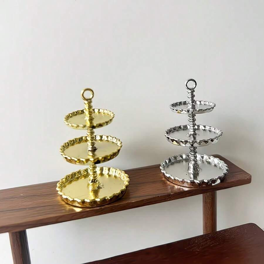 Dollhouse Miniature European Style 3-Tier Cake Stand Model, Dessert Table Accessory, Mini Realistic Display Prop, Mini Dessert Afternoon Tea Cake Stand, Suitable For Miniature Furniture, Dollhouse Decoration, Kitchen Scene And Desktop Display - Multicolor - View 1