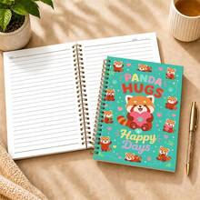 1pc Red Panda Themed Notebook, Green And Pink Color Scheme, Cute Cartoon Animal Style Design, Red Panda Holding Heart And Paw Print With Gold Coil Pattern Elements, High-Quality Paper, Suitable For Office, Study, Meeting Notes, Daily Planning And Gift-Giving, Women Office And Study Population, Office And Study Supplies > Notebooks And Writing Pads > Planners/Notebooks - A5 - View 5