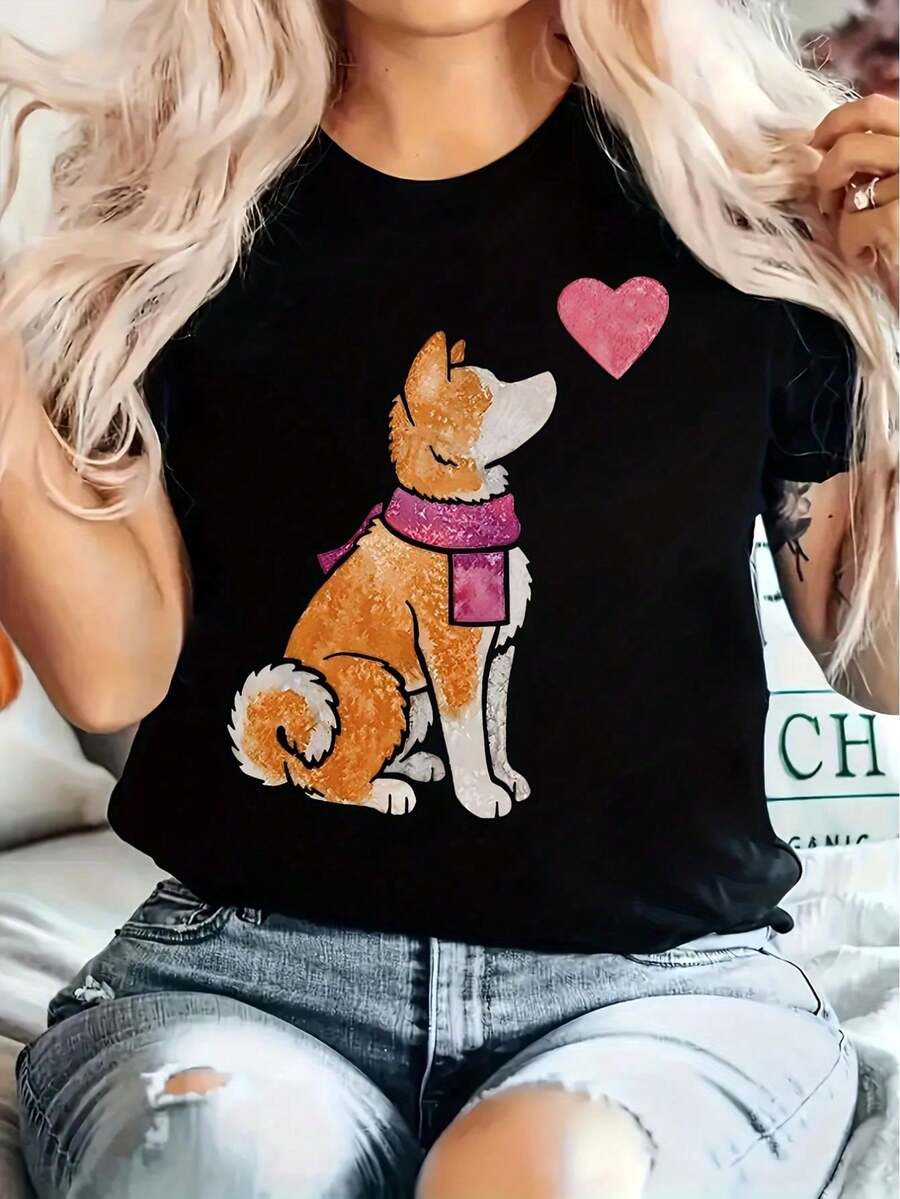 Damen-T-Shirt mit geometrischem Vintage-Print – Lässiger Rundhalsausschnitt, Kurzarm-Oberteil, maschinenwaschbares Polyester, T-Shirts für Männer und Frauen, Kleidung T-Shirts für Männer und Frauen - Schwarz - Übersicht 1