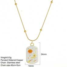 1pc Stainless Steel Chain Star Pendant Necklace, Sun Moon Star Oil Drop Exquisite Pendant Necklace, Flower Pattern Charm, Women's Fashion Jewelry, Vacation Accessory - Multicolor - View 5