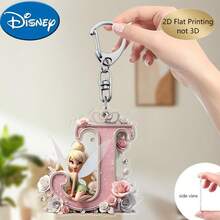 Llavero de bordado de letra de hada de flores Disney 2D plano, 26 patrones de dibujos animados florales 'A-Z', colgante de acrílico con cadena, adecuado para bolsos, llaves y llaves de coche, regalo de accesorios de viaje, diseño de llavero floral lindo, superficie lisa, llavero, llavero decorativo, llavero de dibujos animados, regalo de Navidad, regalo para fans, regalo de vacaciones, decoración del hogar - Multicolor - Ver 29