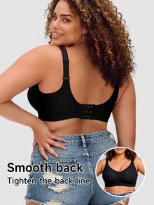 QUASTI 1-Piece Women's Plus Size Bra Without Wire Cups. Full-Cup Design That Cups And Lifts The Breasts. Wide Straps For Comfortable Wear. - Black - View 2