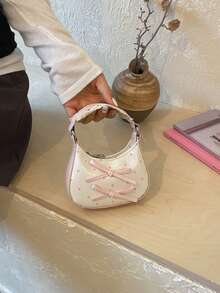 High-Quality Mini Polka Dot Bag, A Bestseller, With A Unique Design. Retro, Luxurious, Stylish, Perfect For Commuting. Features A Button Closure, Pleats, And Lace Detail. Lightweight And Cute. Suitable For Various Occasions. Can Be Worn Over The Shoulder Or Shoulder. - White - View 4