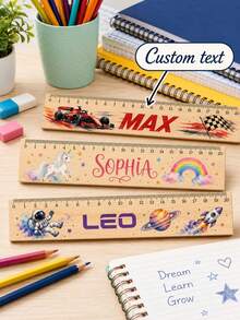 Personalized Ruler With Name, Customized School Ruler, Cute Student Supplies, Back To School Stationery Gift, Suitable For Boys And Girls, Unicorn Rainbow Racing Car Space Rocket Design, Classroom Learning Tool, Birthday Gift, 20cm Ruler - Multicolor - View 1