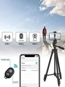 Multifunctional Portable Camera Tripod With Wireless Remote Control + Phone Holder + Carrying Bag, Compatible With Phone/Camera/ - Black - View 8