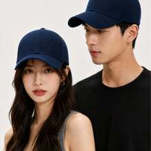 1 pieza Gorra de béisbol con logo HUA para hombre, gorra casual ajustable con protección solar para exteriores, primavera/otoño - Azul Marino - Ver 4