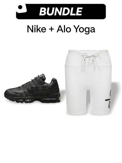 [Nike+Alo Yoga]Men Sneakers Sun Protection Windproof Warmth Men HM8755-001+Shorts YOGI LACE UP Yoga Sports Women White Black W6163RG - WHITE/BLACK