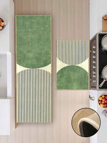 1 pièce pièce Tapis de cuisine géométrique vert matcha frais nordique 3,5 mm en caoutchouc souple absorbant, convient pour la cuisine, la salle de bain, le salon, le paillasson d'extérieur, le tapis de cuisine, la décoration de la maison et le tapis de toilette - Multicolore - Voir 1