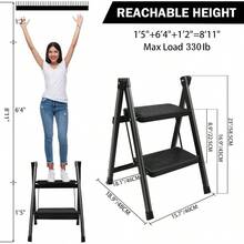 2 Peldaños Taburete Escalera Plegable, Taburete o Soporte de Exhibición Portátil, Ligero Escalones Antideslizante multifuncional para Hogar, Cocina, Oficina (escalera de 2 peldaños) - escalera de 2 peldaños - Ver 3