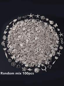 100个/包或20个/包 什锦闪亮金色金属海星和蝴蝶DIY珠宝吊坠，用于珠宝制作配件 - 銀色 - 查看 1