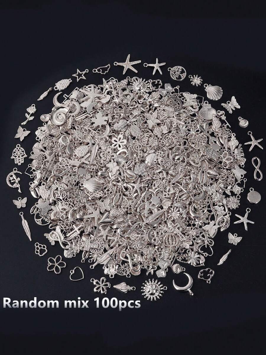 100个/包或20个/包 什锦闪亮金色金属海星和蝴蝶DIY珠宝吊坠,用于珠宝制作配件 - 銀色 - 查看 1