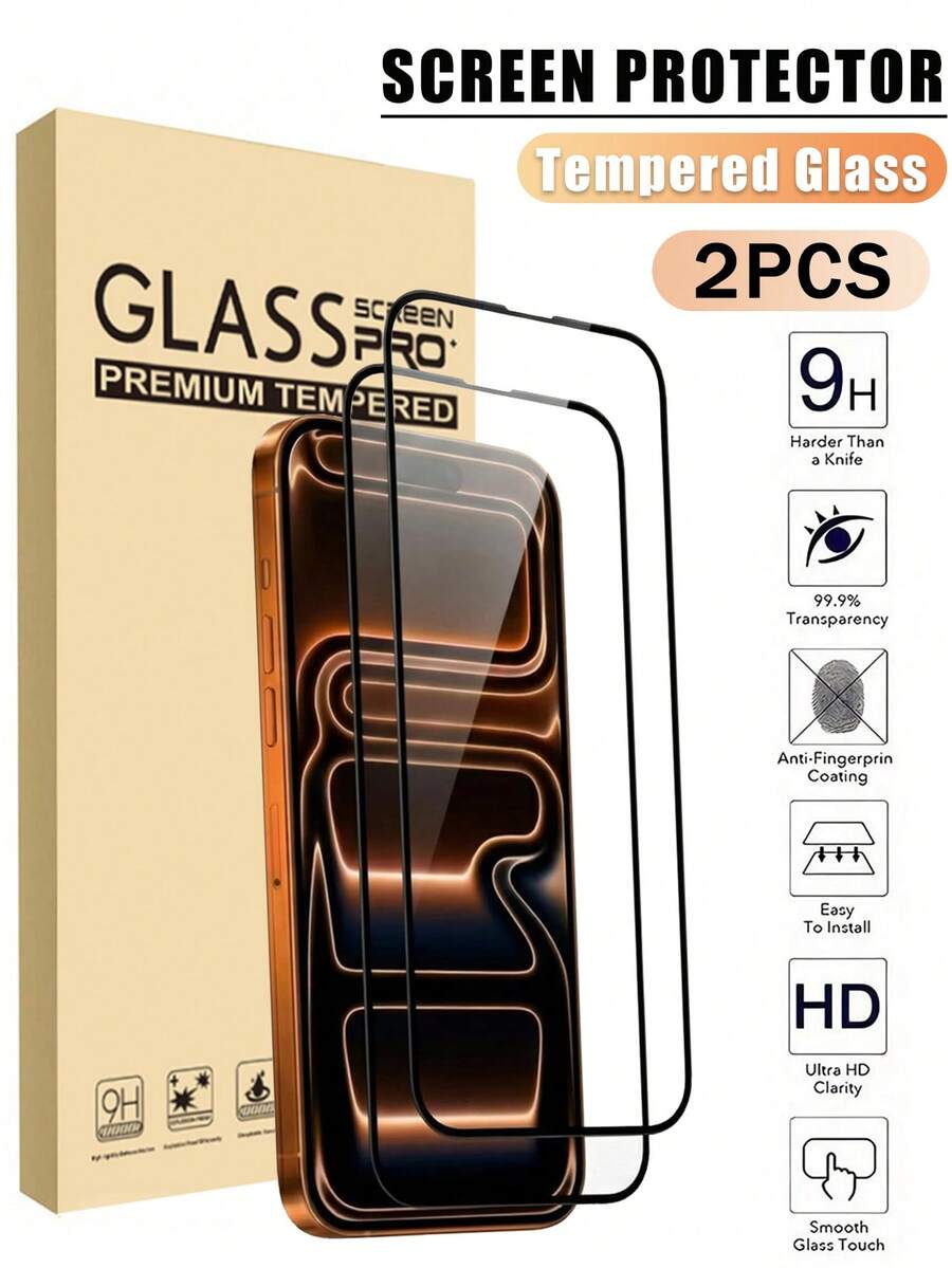 2片裝 17 Pro Max/17/16 Pro Max/16/15 Pro Max/15/14 Pro Max/13/12/11/XS/XS Max/XR 系列鋼化玻璃螢幕保護貼，超高清黑色邊框，全螢幕覆蓋，9H 硬度，防指紋，防刮，晶瑩透明，易安裝，無氣泡，高清晰度，防震防摔