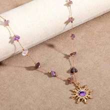 Purple Crystal Sun Necklace For Women Boho Gold Plated Sun Pendant Hippie Crystal Choker Necklace Stone Jewelry Christmas Accessories Gift For Women - As Pic - View 8